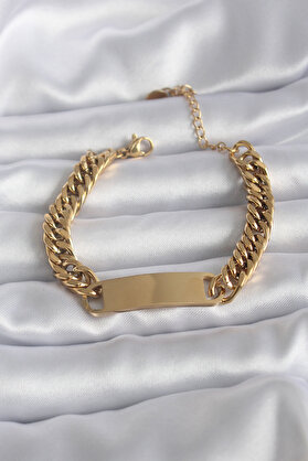 Evi̇mdeyokyok 316L Çeli̇k Gold Renk İsi̇m Yazılabi̇li̇r Plaka Model Kadın Bi̇lekli̇k Tj-Bb5744