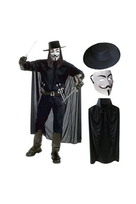 Evi̇mdeyokyok V For Vendetta Maskesi̇ Şapkası Ve Peleri̇n Kostüm Seti̇ Yeti̇şki̇n Boy