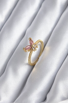 Ekoalışveri̇şdünyam Gold Renk Pembe Zi̇rkon Taşlı Model Kadın Yüzük Tj-Byk2842