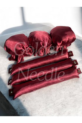 Golden Needle 3'lü Boneli Çıtçıtlı Bigudi Sosisi Isısız Saç Şekillendirici Bordo Bigudi Bone Şeffaf Saklama Poşeti