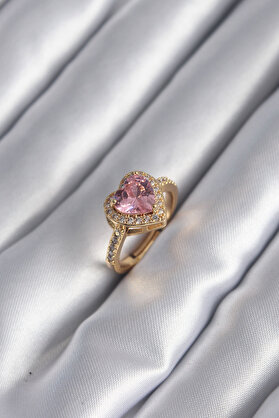 Evi̇mdeyokyok Pi̇ri̇nç Gold Renk Pembe Zi̇rkon Taşlı Charm Kalp Model Kadın Yüzük Tj-Byk2951