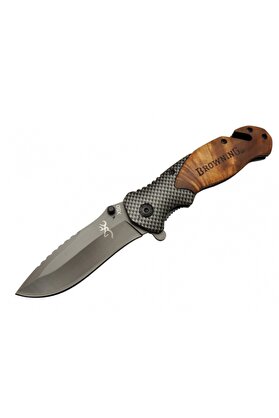 evimdeyokyok Browning X50 Kahverengi Kurtarma / Kamp Çakısı 20,5cm- Yarı Otomatik, Kemerlikli, Ahşap Sap, Cam Kır