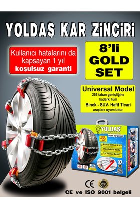 YOLDAŞ Takmatik 8 Li Gold Set Pratik Kar Zinciri 1 Yıl Koşulsuz Garantili Takmatik Zincir Eldiven Hediyeli