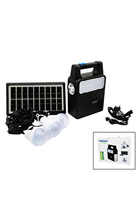 Go İthalat Solar Seyyar Panelli̇ Fi̇ş Şarjlı 2İn1 Di̇key El Feneri̇ 3 Parça Ampul Powerbank