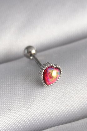 Evimdeyokyok 316L Çelik Gümüş Renk Kırmızı Mineli Kalp Tragus Piercing Tj-Pr1267