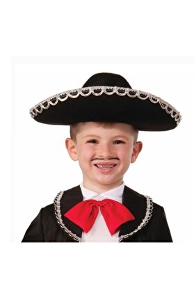 evimdeyokyok Gümüş Renk Şeritli Meksika Mariachi Latin Şapkası 55 Cm Çocuk Tdrtr