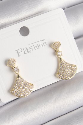 Evimdeyokyok Pirinç Gold Renk Zirkon Taşlı Motif Model Kadın Küpe Tj-Bkp9778