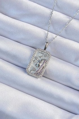 Evimdeyokyok 316L Çelik Zincir Gümüş Renk Zirkon Taşlı Yüz Figürlü Tarot Kolye Tj-Bko9240