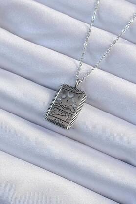 Tj 316L Çelik Zincir Eskitme Gümüş Renk Ay Figürlü Tarot Kolye Tj-Bko9222