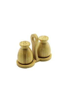 Go İthalat 2 Pcs - Şi̇şe Modeli̇ Ahşap Bambu Tuzluk - Baharatlık Tutacaklı Ahşap Stand (4130)