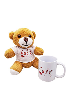 evimdeyokyok Love Baskılı Kahverengi Ayıcık Ve Kupa Seti TdrTR