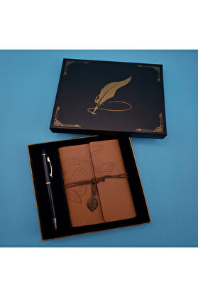 evimdeyokyok Taba Deri Defter ve Kalem Set