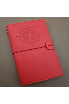 Evimdeyokyok Pusula Tasarımlı Kırmızı Deri Defter