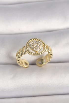 Evi̇mdeyokyok Pi̇ri̇nç Gold Renk Ayarlanabi̇li̇r Zi̇rkon Taşlı Kalp Model Kadın Yüzük Tj-Byk3604