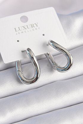 BZK ACCESSORİES Pirinç Gümüş Renk Halka Model Kadın Küpe