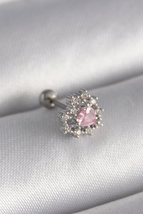 Evimdeyokyok 316L Çelik Gümüş Renk Zirkon Taşlı Kalp Tragus Piercing Tj-Pr1231