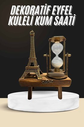 Ucuztekno Retro Eyfel Kulesi Ve Kum Saati Dekoratif Ahşap Görünümlü Masa Biblosu