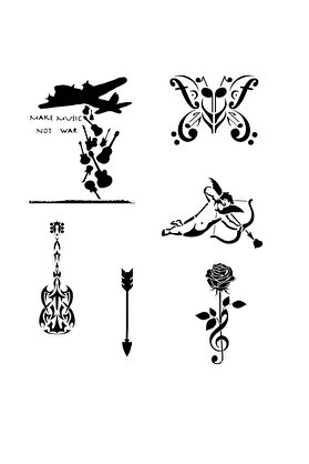 Ai̇rbrush Tattoo Müzi̇k Hayatttır 6 Adet Stenci̇l Dövme Kalıbı Spreysi̇z Sadece Şablon