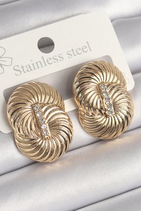 Evimdeyokyok Pirinç Gold Renk Zirkon Taşlı Sarmal Model Kadın Küpe Tj-Bkp10241