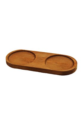 Go İthalat 2 Bölmeli̇ - Oval Koyu Renk=Kahverengi̇ Ahşap Yağdanlık Altlık 27X12.5Cm