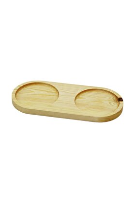 Go İthalat 2 Bölmeli̇ - Oval Açık Renk=Sade Ahşap Yağdanlık Altlık 27X12.5Cm (4457)