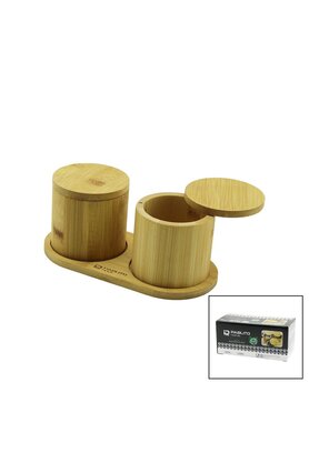 Go İthalat 2Pcs Ahşap Bambu Baharatlık Yuvarlak=8X8Altlık=9.5X19.5Çevi̇r Aç-Mıknatıslı Kapak (5258)