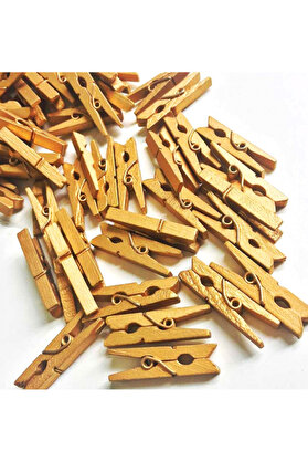 evimdeyokyok 100'lü Gold Ahşap Mandal 2.5cm (10'LU PAKET-1000 ADET) Tdrtr