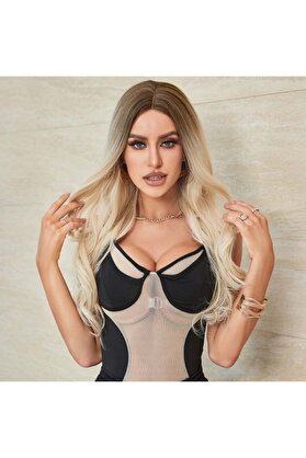 Colezium Açık Kumral Platin Ombreli Dalgalı Tül Peruk