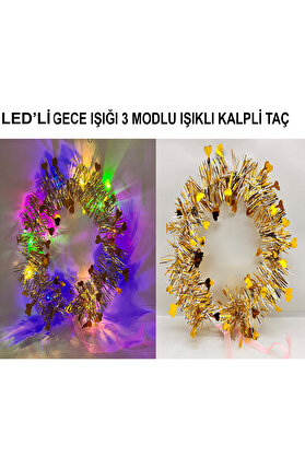 Ethab Ti̇caret Kalp Püsküllü 3 Modlu Led Işıklı Taç Altın Renk