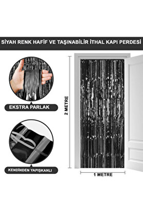 Ethab Ti̇caret Si̇yah Ekstra Metali̇ze Parlak Saçaklı Arka Fon Perde