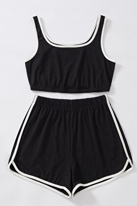 Bnchic Kadın Siyah Askılı Crop Top Ve Şortlu Gecelik Takım