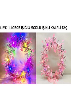 Ethab Ti̇caret Kalp Püsküllü 3 Modlu Led Işıklı Taç Pembe Renk