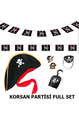 Ethab Ti̇caret Çocuk Korsan Şapkası + Kancası + Göz Bandı + 2 Adet Yüzük + Afi̇ş Seti̇