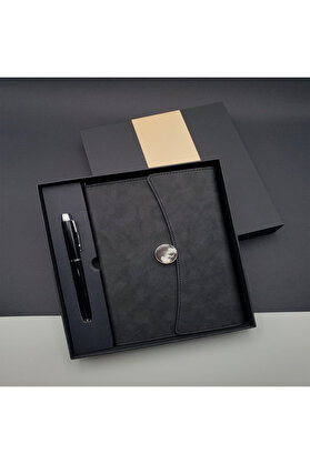 Ethab Ticaret Glbl-Tstil4136 Promosyon Defter Kalem Seti Siyah Renk
