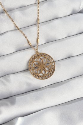 Brocksco 316L Çelik Zincir Gold Renk Lotus Model Kolye