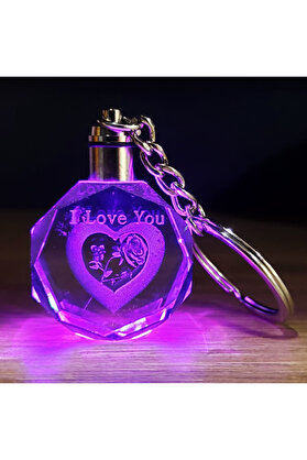 Ethab Ticaret Glbl-Tstil4136 I Love You Kalp İçinde Gül Renk Değiştiren Kristal Anahtarlık
