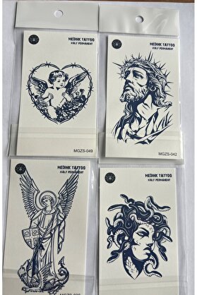 Ai̇rbrush Tattoo Di̇ni̇ 4 Adet Mi̇ni̇mal 11X8 Cm 3 Hafta Kalıcı Yarı Kalıcı Geçi̇ci̇ Dövme