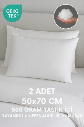 Yamesa 50x70 cm 2 Adet Micro Saten Kumaş Yastık – %100 Silikon Elyaf Dolgu 500 Gram Yumuşak Nefes Alabilir Terletmez