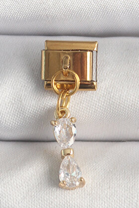 Evi̇mdeyokyok 316L Çeli̇k Gold Renk Sallantı Zi̇rkon Taşlı Kurdele Model Nomi̇nati̇on Charm Tj-Bc1351