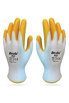 Beybi Işçi Eldiveni Nitril Pn7 Beyaz Sarı Çift 10 Numara 5 Çift 0017