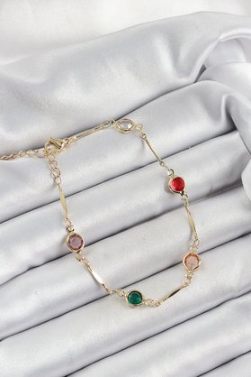 Tj Pirinç Asorti Model Gold Renk Zirkon Taşlı Kadın Bileklik Tj-Bb7038