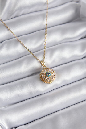 pnr shop 316L Çelik Gold Renk Zirkon Taşlı Göz Model Kadın Ke