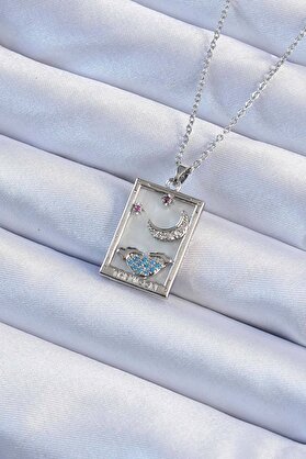 Toptan Bulurum 316L Çelik Zincir Gümüş Renk Zirkon Taşlı Ay Figürlü Tarot Ke