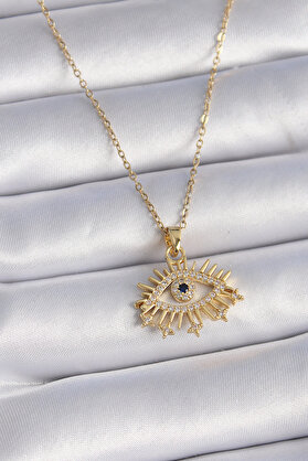 Toptan Bulurum 316L Çelik Gold Renk Zincir Zirkon Taşlı Göz Figür Kadın Ke