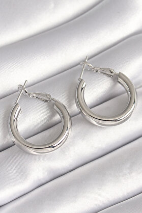 Toptan Bulurum Pirinç Gümüş Renk Halka Model Kadın Küpe