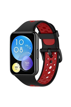 CepteToptan Huawei Watch Fit 2 Spor Delikli Kordon - Siyah-Kırmızı - DROPX3464-6852