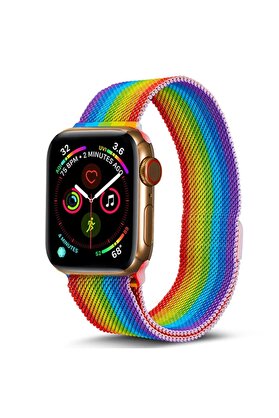 CepteToptan Apple Watch 38mm Metal Mıknatıslı Kordon - Gökkuşağı - DROPX8485-6376