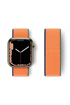 CepteToptan Apple Watch 42mm Hasırlı Cırtcırtlı Kordon - Turuncu - DROPX7585-2248