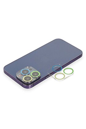 CepteToptan iPhone 12 Pro Max Uyumlu Renkli Kamera Lens Koruma Cam - Yeşil-Sarı - DROPX2747-6240