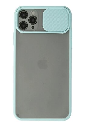 CepteToptan iPhone 11 Pro Max Kılıf Palm Buzlu Kamera Sürgülü Silikon - Turkuaz - DROPX7480-2813